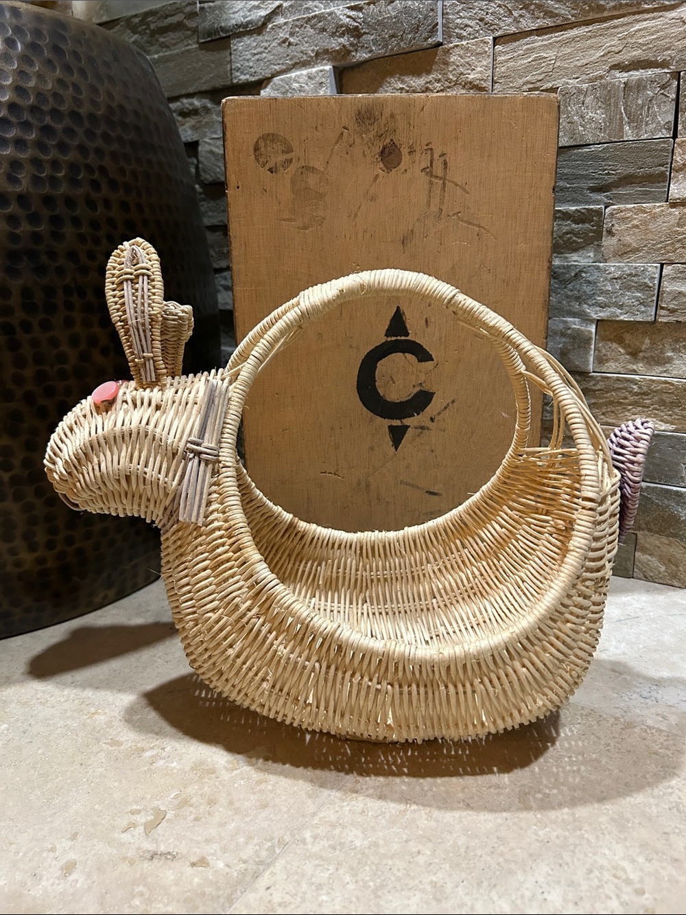 vintage bunny-shaped wicker basket